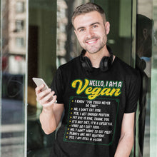 Load image into Gallery viewer, Hello I&#39;m A Vegan | Black Tee Shirt
