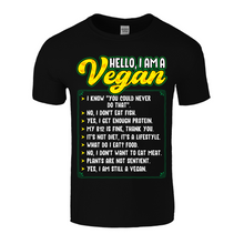 Load image into Gallery viewer, Hello I&#39;m A Vegan | Black Tee Shirt

